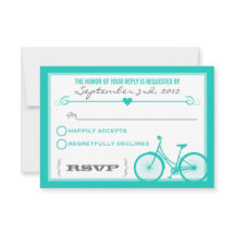 Blue Zickzack Trendy Bicycle Hearts Wedding RSVP