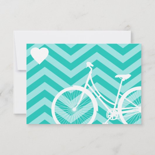 Blue Zickzack Trendy Bicycle Hearts Wedding RSVP (Rückseite)