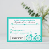 Blue Zickzack Trendy Bicycle Hearts Wedding RSVP Karte (Stehend Vorderseite)