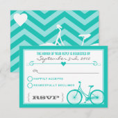 Blue Zickzack Trendy Bicycle Hearts Wedding RSVP Karte (Vorne/Hinten)