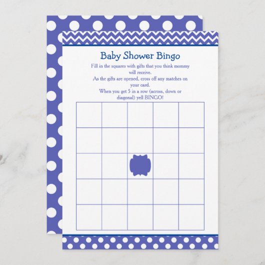 Blue Zickzack und Polka Dot Baby Showdusche Bingo Einladung (Vorne/Hinten)