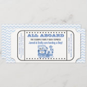 Blue Zickzack Vintag Train Ticket Baby Shower Einladung (Vorne/Hinten)