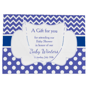 Blue Zickzack & White Polka Dots Baby Dusche Party Große Geschenktüte