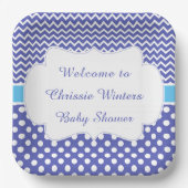 Blue Zickzack & White Polka Dots Baby Dusche Party Pappteller (Vorderseite)