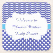 Blue Zickzack & White Polka Dots Baby Dusche Party Rechteckiger Pappuntersetzer (Vorderseite)