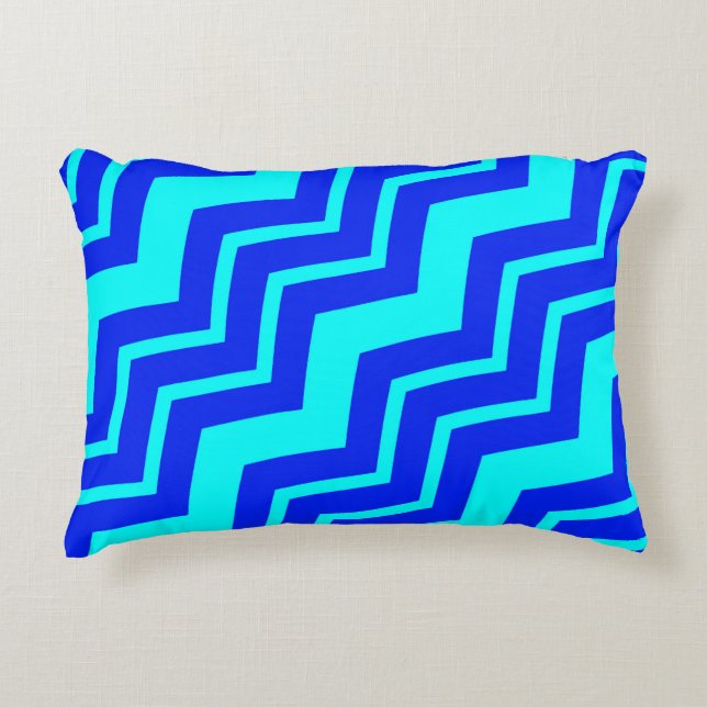 Blue Zig Zag Zickzack Muster Dekokissen (Vorderseite)