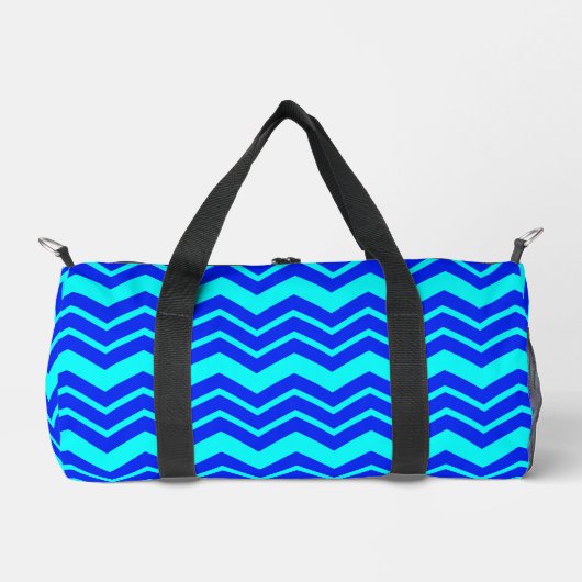Blue Zig Zag Zickzack Muster Duffle Bag (Vorderseite)