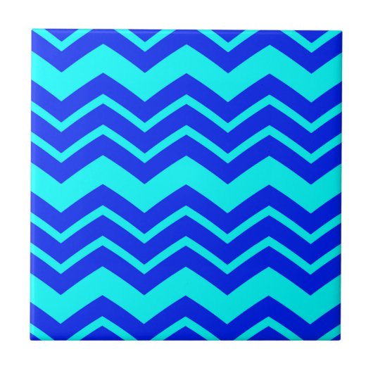 Blue Zig Zag Zickzack Muster Fliese (Vorderseite)