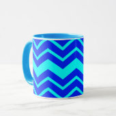 Blue Zig Zag Zickzack Muster Tasse (Vorderseite Links)