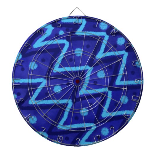 Blue Zig Zags Dots Funky Pattern Dartscheibe (vorne)