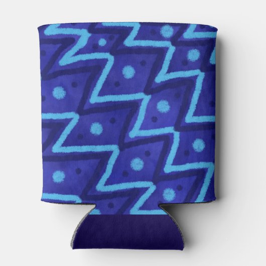 Blue Zig Zags Dots Funky Pattern Dosenkühler (Rückseite)