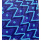 Blue Zig Zags Dots Funky Pattern Duschvorhang (Vorderseite)