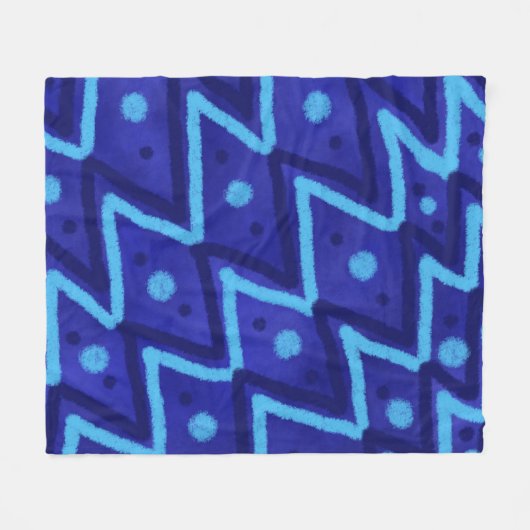 Blue Zig Zags Dots Funky Pattern  Fleecedecke (Vorderseite (Horizontal))
