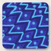 Blue Zig Zags Dots Funky Pattern Getränkeuntersetzer (Vorderseite)