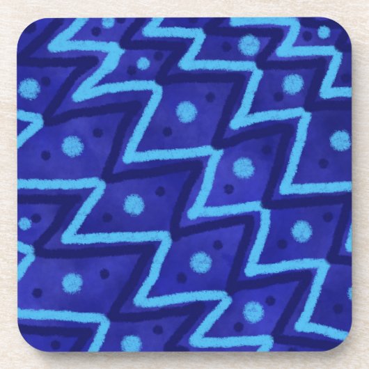 Blue Zig Zags Dots Funky Pattern Getränkeuntersetzer (Vorderseite)