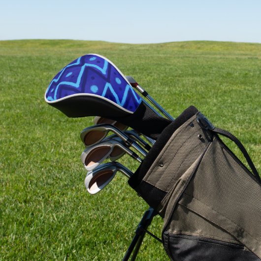 Blue Zig Zags Dots Funky Pattern  Golf Headcover (In SItu)