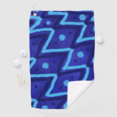 Blue Zig Zags Dots Funky Pattern Golfhandtuch (Insitu)