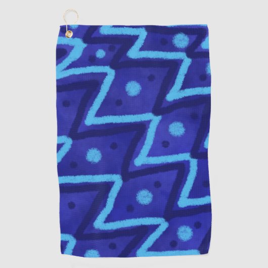 Blue Zig Zags Dots Funky Pattern Golfhandtuch (Vorderseite)