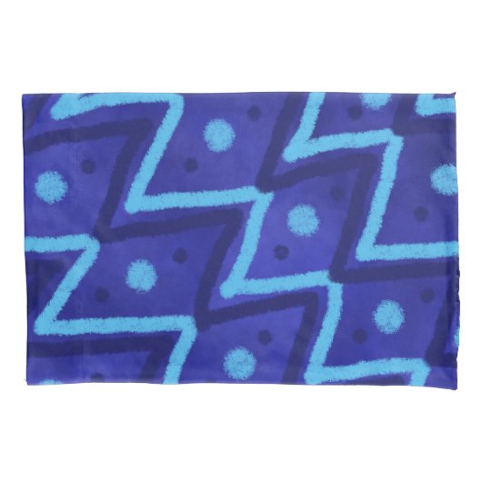 Blue Zig Zags Dots Funky Pattern Kissenbezug (Vorderseite)