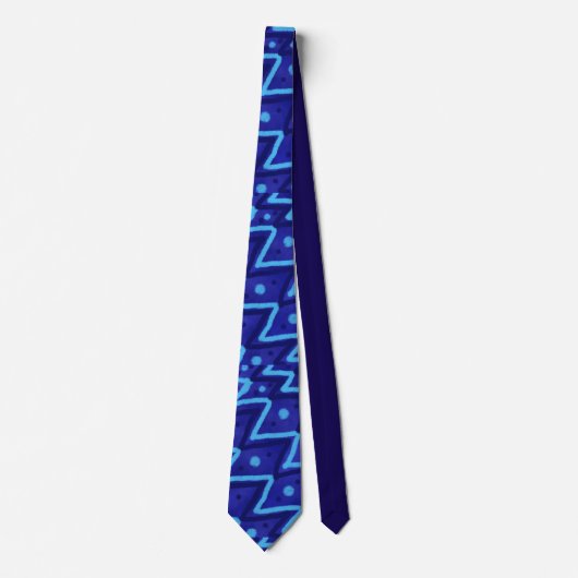 Blue Zig Zags Dots Funky Pattern Krawatte (Vorderseite)