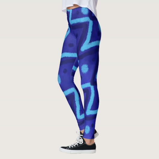 Blue Zig Zags Dots Funky Pattern Leggings (Links)