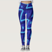Blue Zig Zags Dots Funky Pattern  Leggings (Vorderseite)