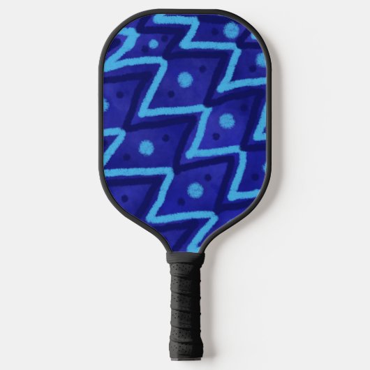 Blue Zig Zags Dots Funky Pattern Pickleball Schläger (Vorderseite)