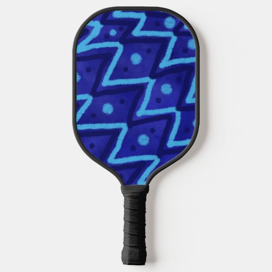 Blue Zig Zags Dots Funky Pattern  Pickleball Schläger (Rückseite)