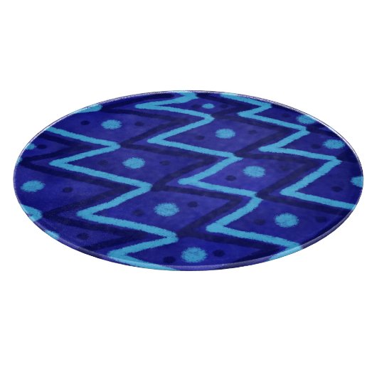 Blue Zig Zags Dots Funky Pattern Schneidebrett (Ecke)