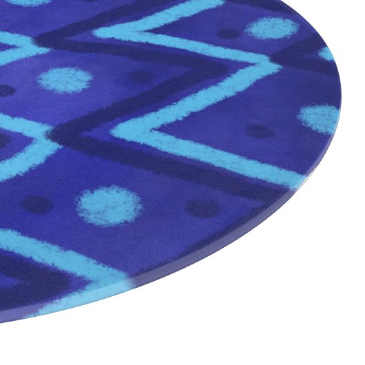 Blue Zig Zags Dots Funky Pattern  Schneidebrett (Ecke)