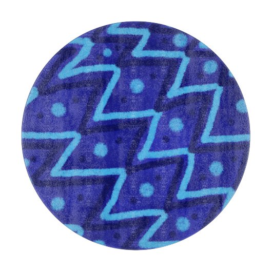 Blue Zig Zags Dots Funky Pattern Schneidebrett (Vorderseite)