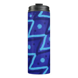 Blue Zig Zags Dots Funky Pattern Thermosbecher