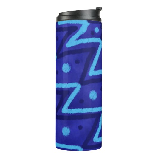 Blue Zig Zags Dots Funky Pattern Thermosbecher (Nach links gedreht)