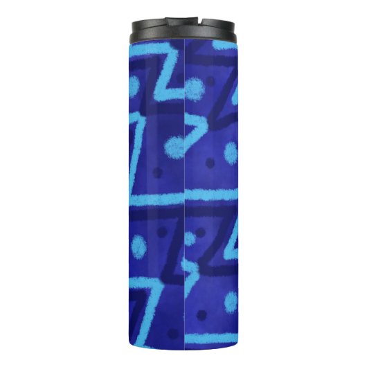 Blue Zig Zags Dots Funky Pattern Thermosbecher (Rückseite)