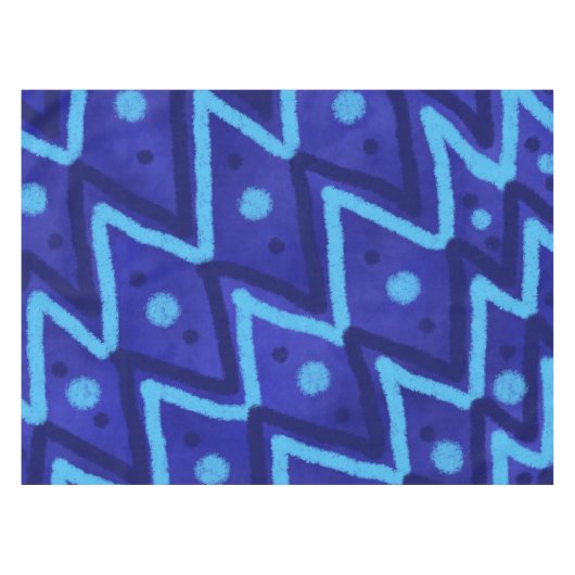 Blue Zig Zags Dots Funky Pattern  Tischdecke (Vorderseite (Horizontal))