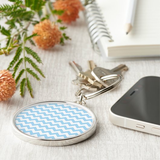 Blue Zigzag, Blue Zickzack, geometrisches Muster Schlüsselanhänger (Seite)