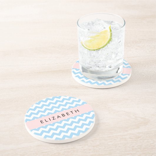 Blue Zigzag, Blue Zickzack, Wave Pattern, Ihr Name Getränkeuntersetzer (Seite)