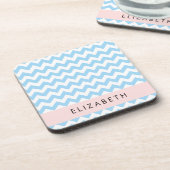 Blue Zigzag, Blue Zickzack, Wave Pattern, Ihr Name Getränkeuntersetzer (Linke Seite)