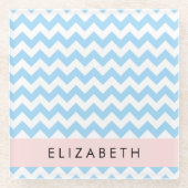 Blue Zigzag, Blue Zickzack, Wave Pattern, Ihr Name Glasuntersetzer (Vorderseite)