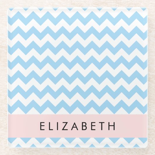 Blue Zigzag, Blue Zickzack, Wave Pattern, Ihr Name Glasuntersetzer (Vorderseite)