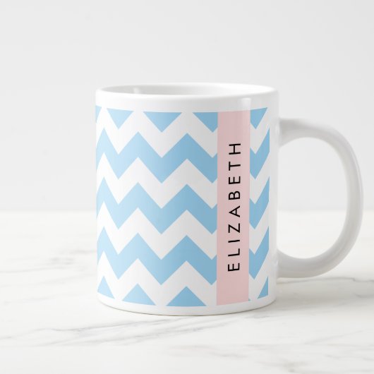 Blue Zigzag, Blue Zickzack, Wave Pattern, Ihr Name Jumbo-Tasse (Rechts)
