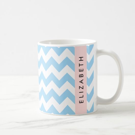 Blue Zigzag, Blue Zickzack, Wave Pattern, Ihr Name Kaffeetasse (Rechts)