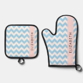 Blue Zigzag, Blue Zickzack, Wave Pattern, Ihr Name Ofenhandschuh & Topflappen-Set (Vorderseite)