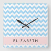 Blue Zigzag, Blue Zickzack, Wave Pattern, Ihr Name Quadratische Wanduhr (Vorderseite)