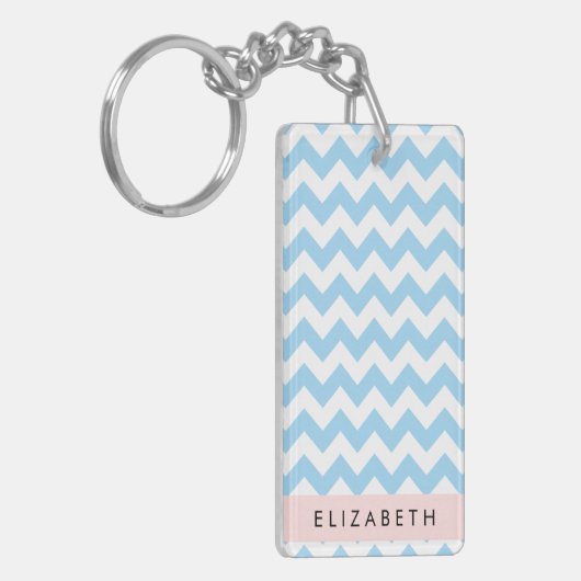 Blue Zigzag, Blue Zickzack, Wave Pattern, Ihr Name Schlüsselanhänger (Vorderseite links)