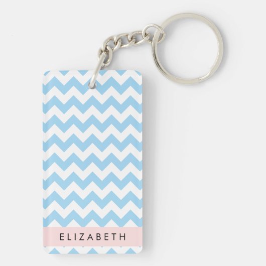Blue Zigzag, Blue Zickzack, Wave Pattern, Ihr Name Schlüsselanhänger (Rückseite)