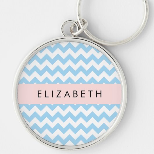 Blue Zigzag, Blue Zickzack, Wave Pattern, Ihr Name Schlüsselanhänger (Vorne)