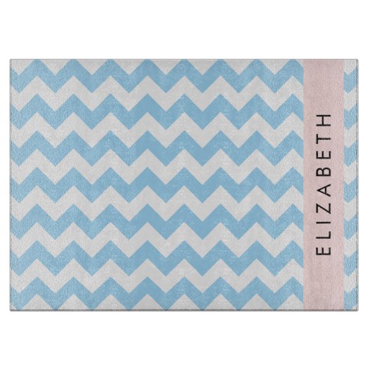 Blue Zigzag, Blue Zickzack, Wave Pattern, Ihr Name Schneidebrett (Vorderseite)