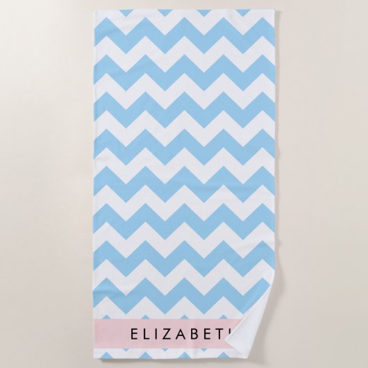 Blue Zigzag, Blue Zickzack, Wave Pattern, Ihr Name Strandtuch (Vorderseite)