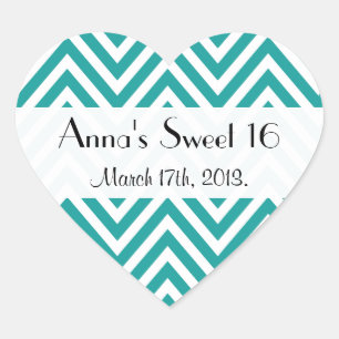 Blue Zigzag, Blue Zickzack, Zigzag, Sweet 16 Herz-Aufkleber